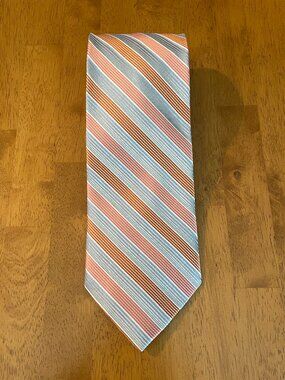 Claiborne diagonal striped gray white orange pink silk tie